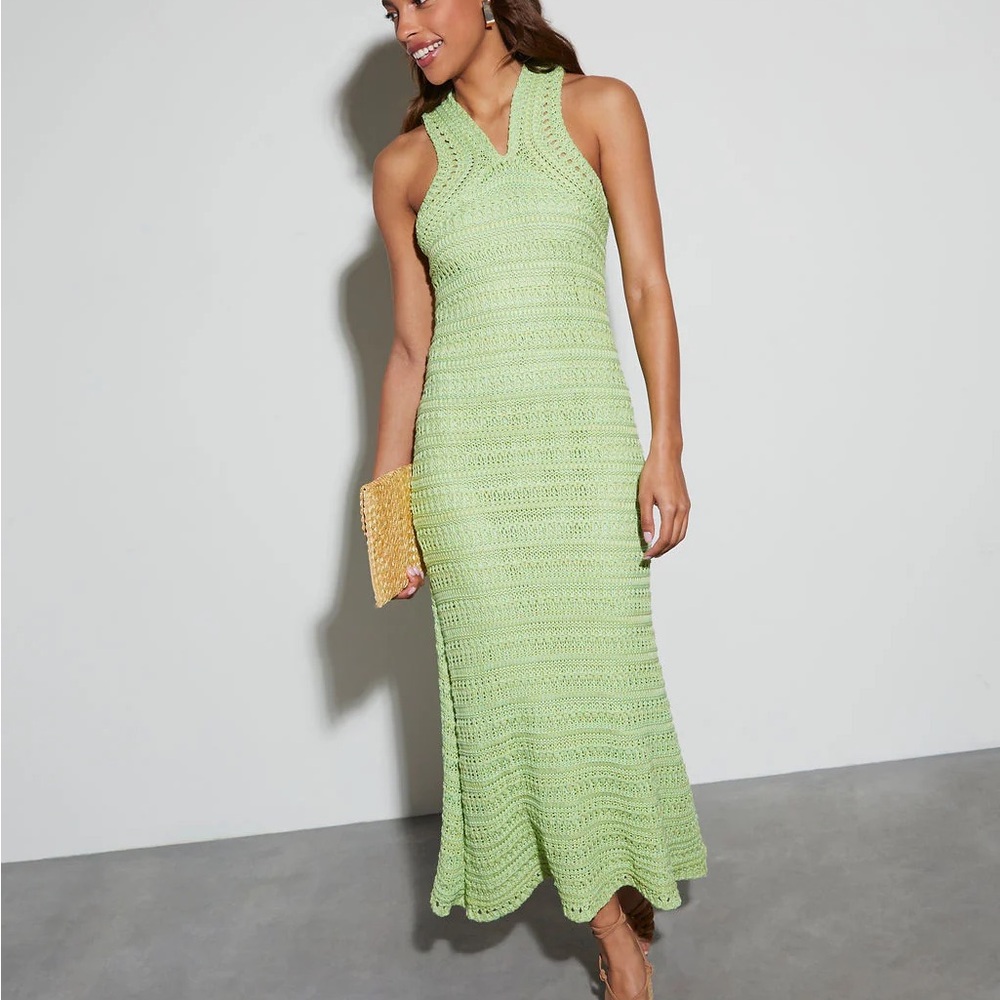 Vici Green Ribbed crochet Midi Dress